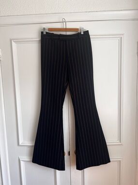 Smythe Navy Blue Flare Pants with Brown Pinstripes